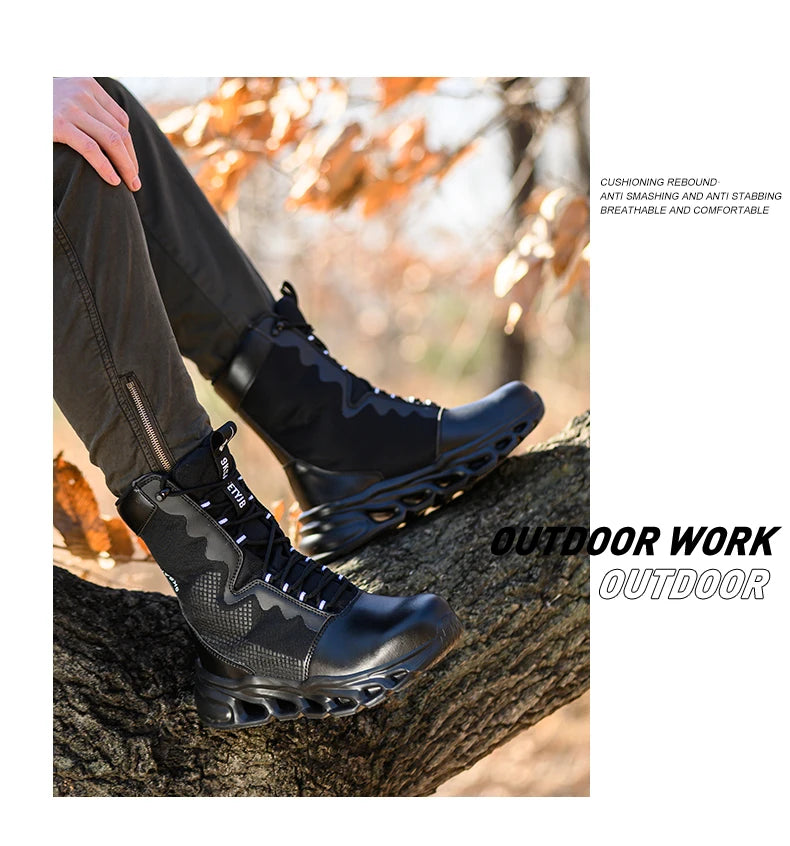 New Fashion 2024 Men Boots Safety Shoes Security Steel Toe Cap Military Boots Working Steel Toe Anti-Smashing Men's Work Boots