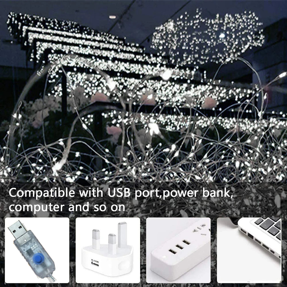 5M/10M/20M USB LED String Lights Copper Silver Wire Garland Light Waterproof Fairy Lights For Christmas Wedding Party Decorative