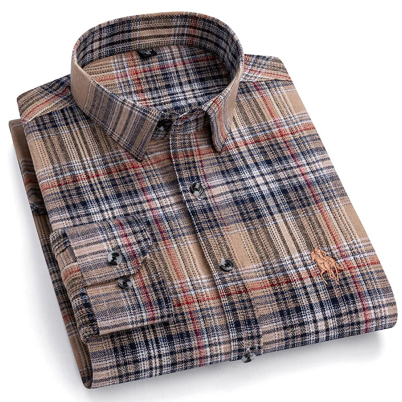Long Sleeve Shirts For Men Classic Style Turn Down Collar Flannel Plaid Casual Clothing Daily Use Easy Care Soft Material Shirts