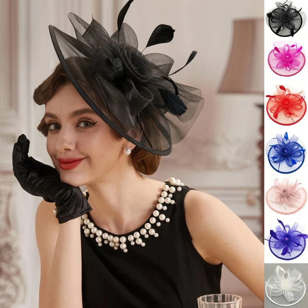 Fascinators Hats For Women Tea Party Hats 1950s Kentucky Derby Hats Feather Hair Clip For Bride Wedding Party Birdcage Veil Head