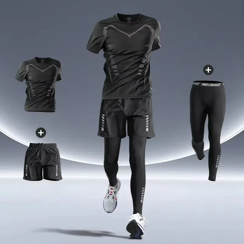 Sports Suits Men's Fitness Clothes Night Running Autumn Tight-fitting Quick-drying Clothes Cycling Training Clothes Equipment