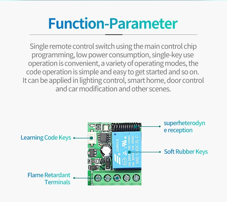 433Mhz Remote Control Wireless Switch DC 12V 1CH RF 10A Relay Receiver and 2CH Transmitter For Door Electromagnetic Lock