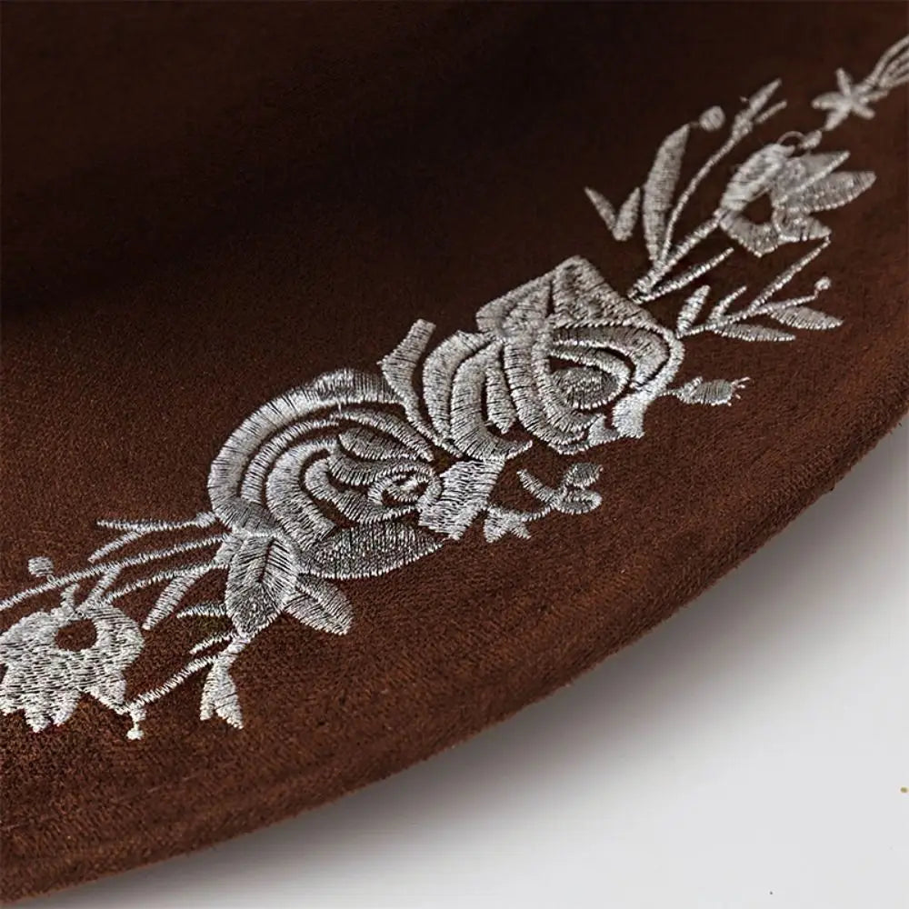 Large Brimmed Embroidered Felt Top Hat Formal Occasion Performance Cap Fedora Hat Casual Jazz Hats Woolen Hats Autumn and Winter