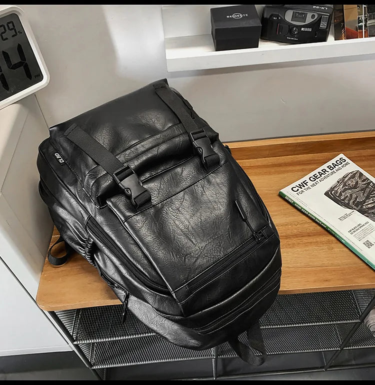 Men's Backpack Fashion Pu Leather Waterproof Man Laptop Bag Korean Backpacks Large School Bag Male Rucksack Student Pc Bagpack
