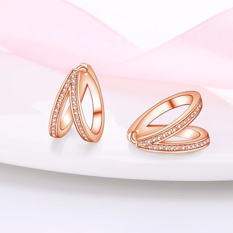 925 Sterling Silver Earrings Simple Twisted Round Rose Hoop Fashionable Zircon Ear Buckle Wedding Ladies Jewelry Gift