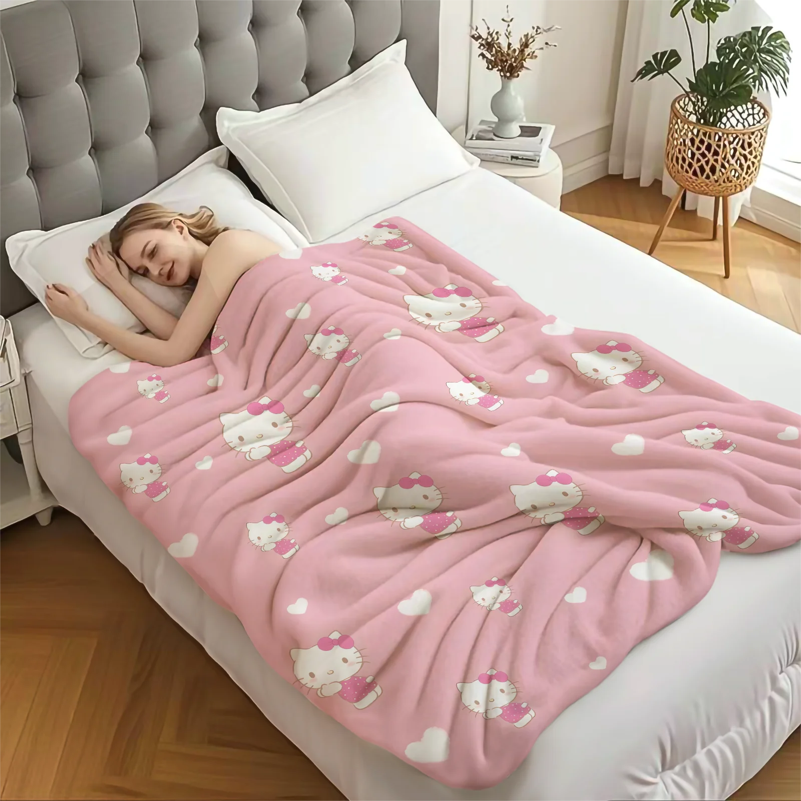 Sanrio Hello Kitty Sweet Love Flannel Blanket Soft Warm Plush Throw Sofa Bed Cover Office Nap Shawl Travel Camping Girls Gift