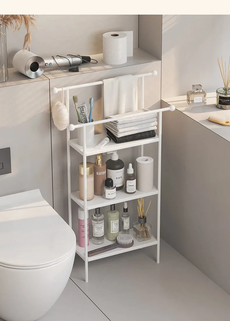 Floor-standing Bathroom Storage Rack Towel and Shower Organizer for Toilet and Bathtub Durable Bathroom Utility Shelf