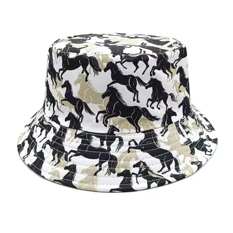 Double sided Outdoor Sun Hat Hip-Hop Cap Fishing Fisherman Graffiti Hat Men Women Animal Letter Print Panama Bucket Hats