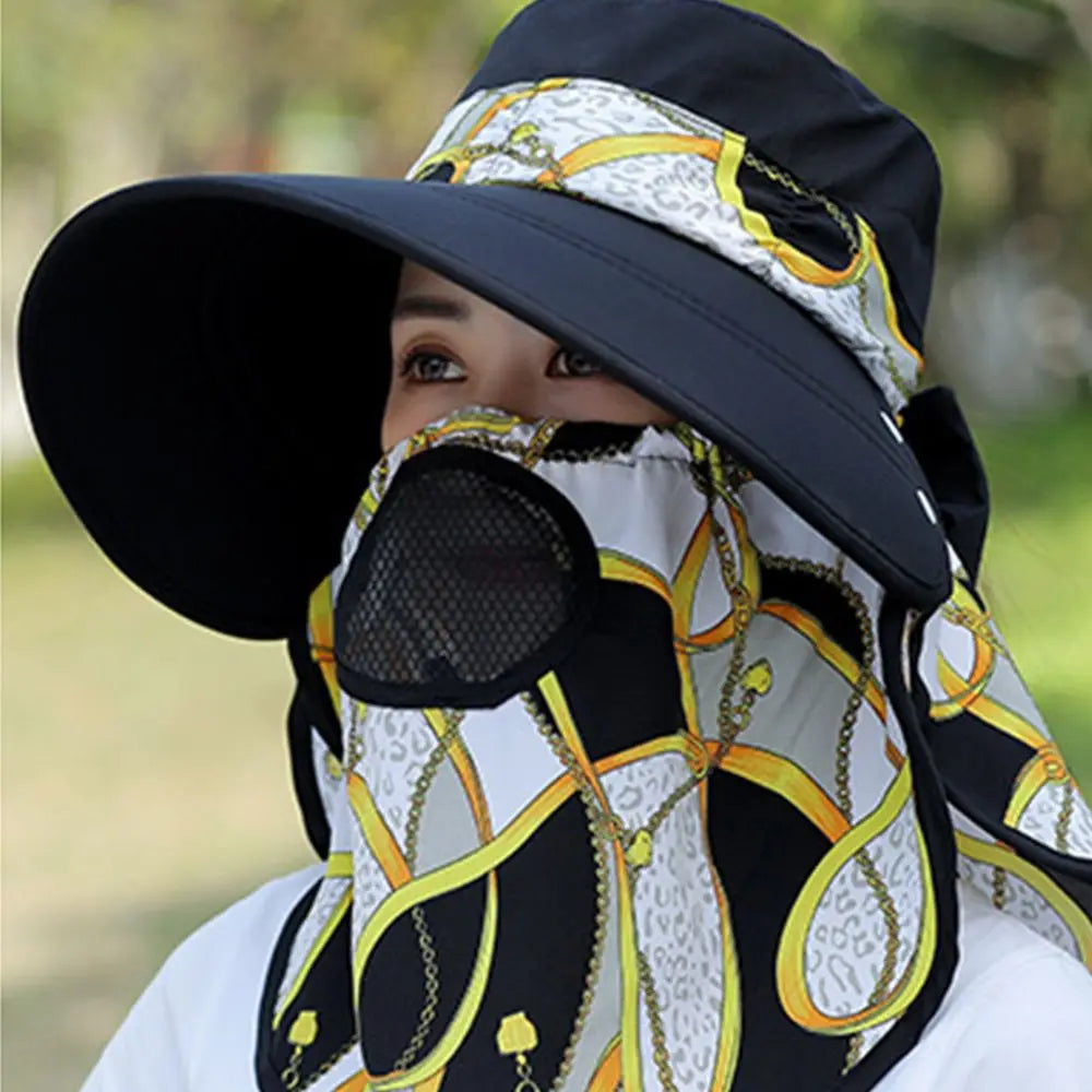 Hat Do Farming Work Polyester Hiking Fishing Caps Flower Print Bucket Hat Women Sun Hat With Neck Flap Summer UV Protection