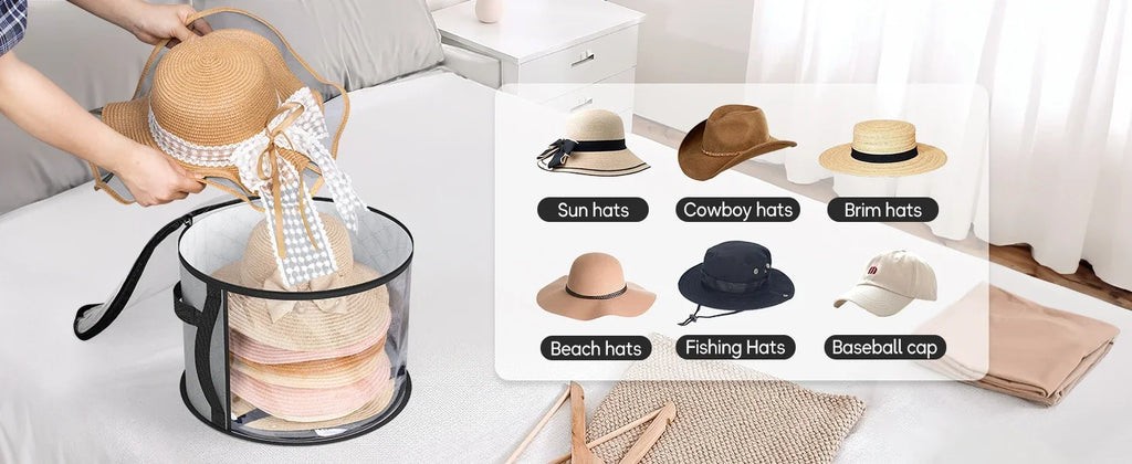 Hats Boxes for Women Storage Travel Large Round Hat Carrier Case Organizer Men Cowboys Caps Clothes Closet Storage Foldable