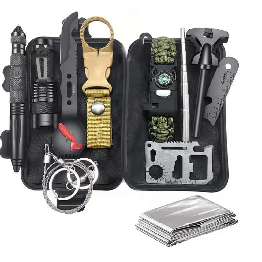 12Pieces of Outdoor Survival Equipment Multi-Functional Tool Set Adventure Self-defense First Aid Camping Equipment
