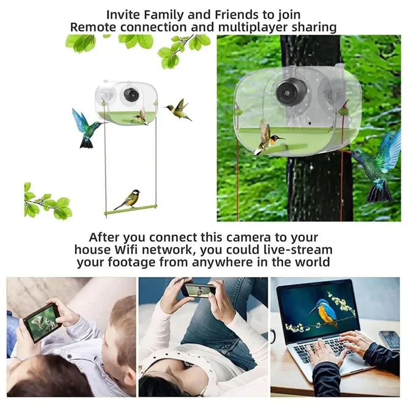 ABHT-Bird Feeder And Camera With Strong Suction Cup Weatherproof Large-Capacity Food Organizer Birdwatching, Gift For Bird Lover