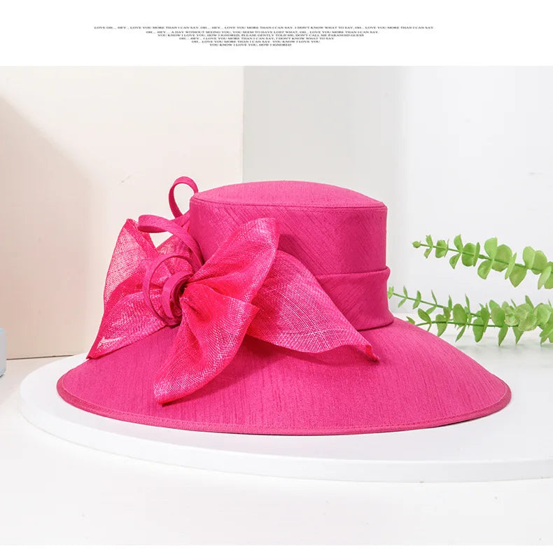 Elegant Wide Brim Black Hats For Women Big Bow Formal Occasion Kentucky Cap Lady Wedding Cocktail Party Flat Top Fedoras 2025