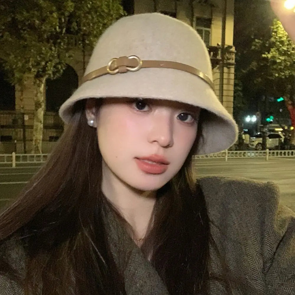 Casual Woolen Wool Fisherman Hat Elegant Pure Color Women's Formal hat Korean Style British Style Basin Hat Autumn