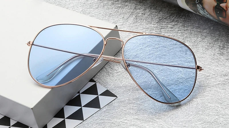 Sunglasses Men Metal Frame Sun Glasses Luxury Vintage Brand Designer Women Unisex Eyewear Blue Mirror Pilot Lunette De Soleil