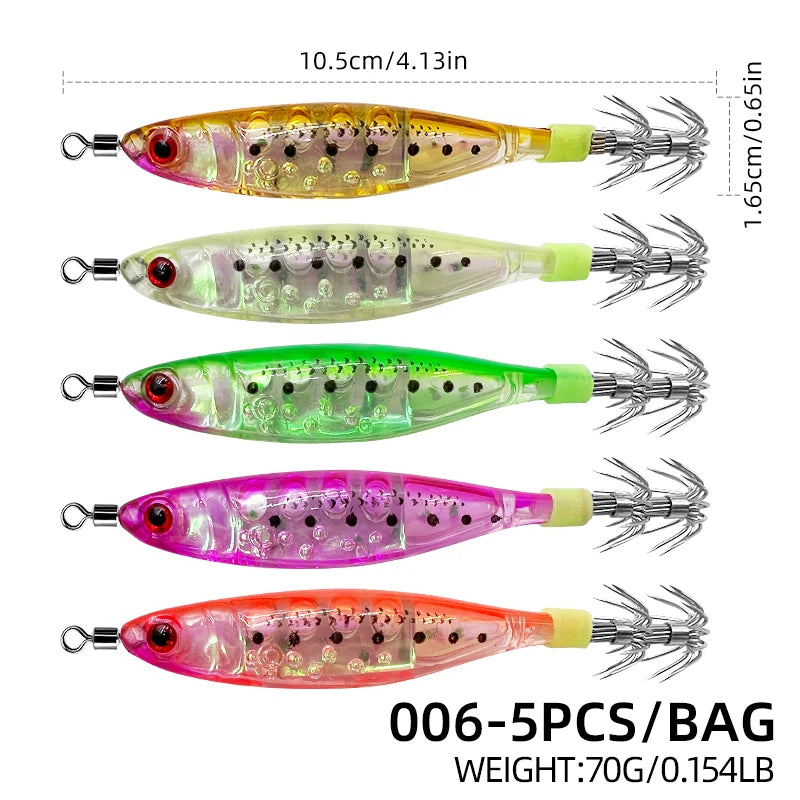 Glow-in-the-dark wood shrimp squid hook plastic hard bait blowpipe octopus hook lure fake bait squid bait