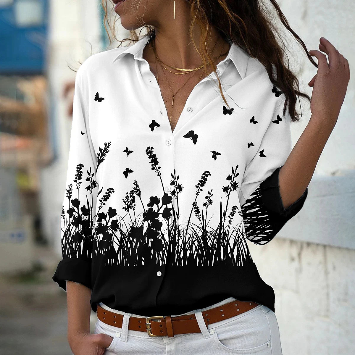 New Long Sleeve Shirts Women Fashion Casual  Women Shirts Printed Tops Women