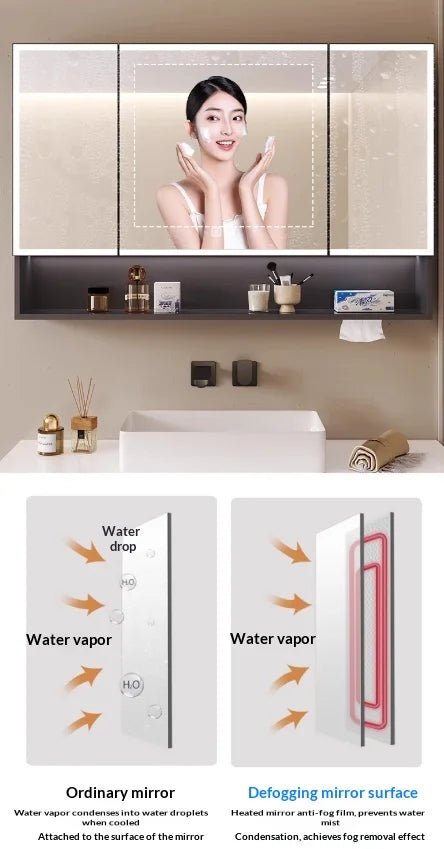 Bathroom Mirror LED Dimmable Touch Sensor Anti Fog Wall Mounted Vanity Makeup Table Full Body Mirror Household Bathroom Home