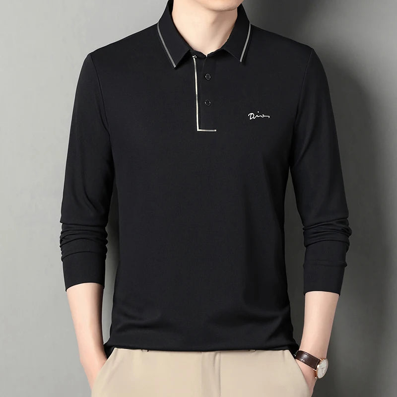 Men's Long Sleeve T-Shirt, Loose Fit Casual Printed Polo Shirts, Shrink Resistant Cotton Crewneck T-Shirt for Men