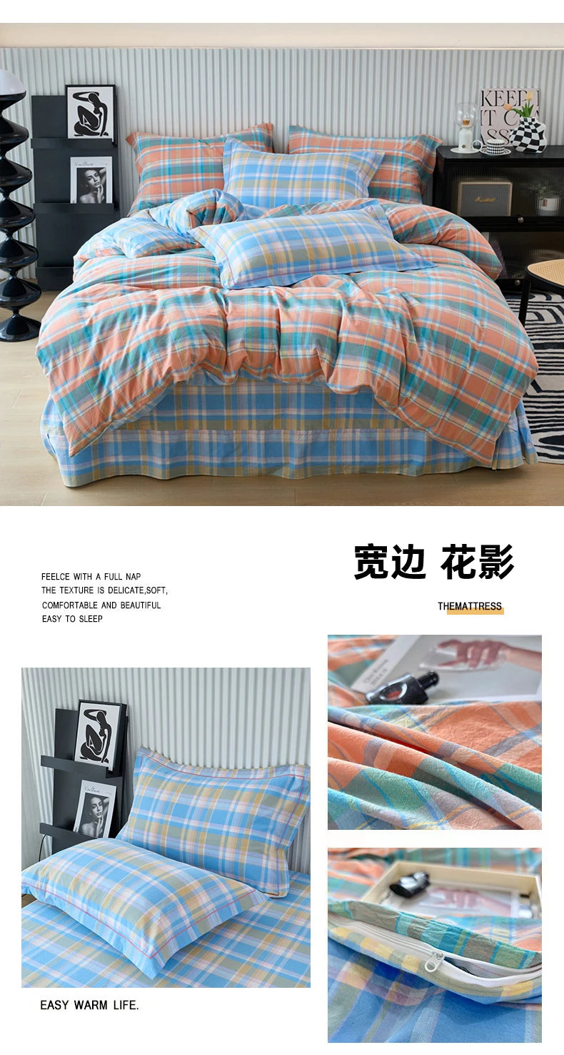 New Cotton Quilt Cover Plaid Yarn-dyed Washed Single Douvet Bed 160x210 220x240 Skin Friendly Comfortable Large Size Bedding