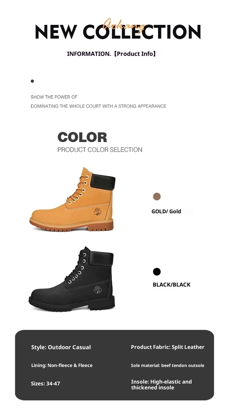 Boots Men High Top Boots Men's Leather Shoes Winter Fashion Plush Warm Shoes Outdoor Sneakers Lace Up Non-Slip Ankle Boots Male