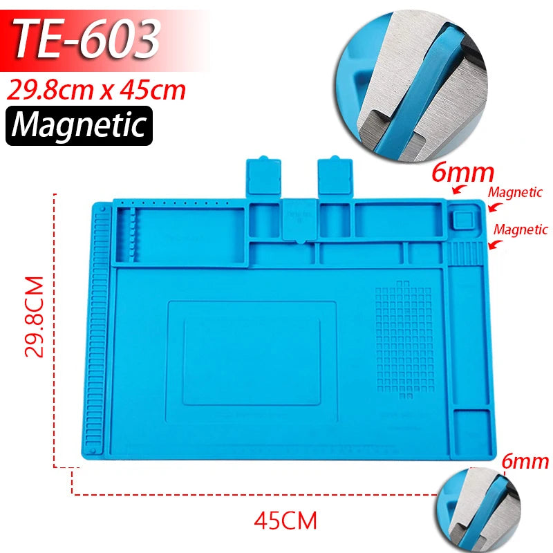 Soldering Station Mat Silicone Work Mat Heat Resistant 932°F Anti-Static Magnetic Mat for Electronic Phone Laptop Watch Repair