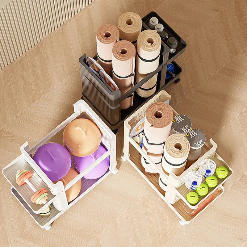 Gym Equipment Holder With Wheels Sports Equipment Storage Rack Yoga Mat Storage Basket Fitness Equipment Sports Tools Organizer