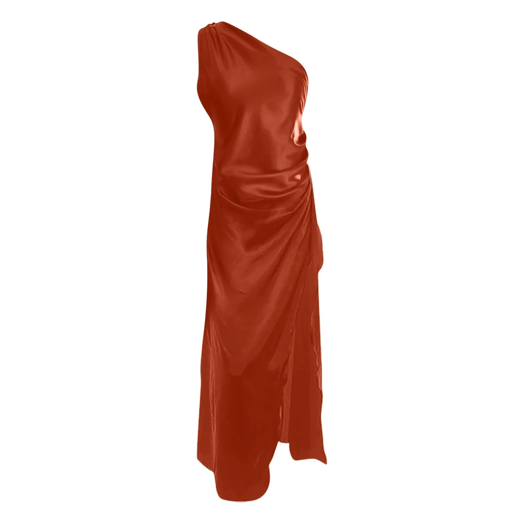 Sexy dresses for women Satin Backless Slim party Long Dress One Shoulder HighSplit Cocktail dress Wedding evening dresses elbise
