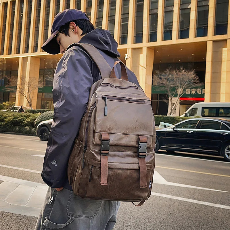 Men's Backpack Fashion Pu Leather Waterproof Man Laptop Bag Korean Backpacks Large School Bag Male Rucksack Student Pc Bagpack