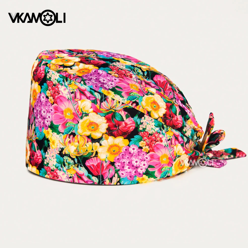 Flower printing hats scrubs women hats Health service Workers adjustable caps beauty salon Work Frosted cap lab pet store hats