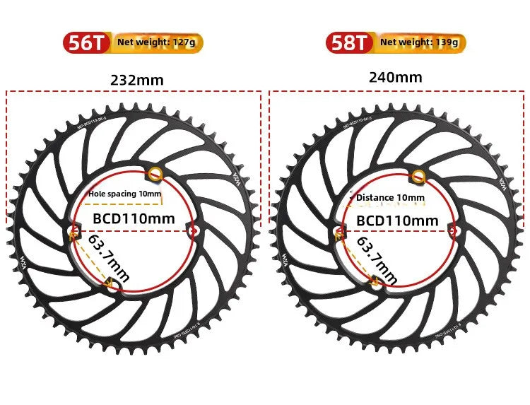 Road bike 110BCD Universal 4 hole claw plus minus teeth single speed disc36T 38 40 42 50T 58T sprocket bycicle parts accesories