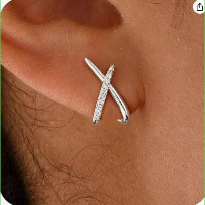 Trendy Inlaid with Rhinestones Cross Stud Earrings for Women Dainty Simple Minimalist Earring Fashion Jewelry Party Gifts