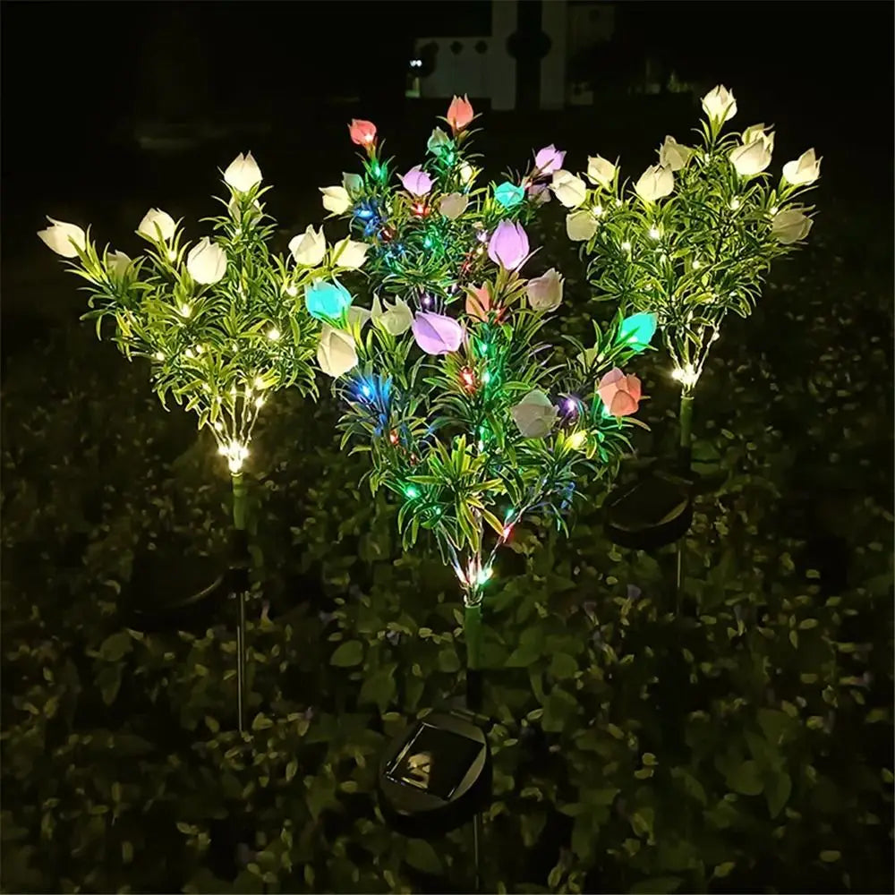 Gardenia Flower Solar Artificial Flower Light Realistic Multi-Color Changing Outdoor Solar Garden Light Solar Powered