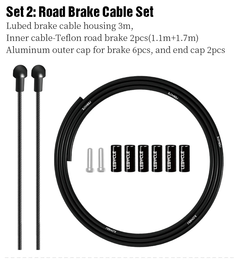 LEBYCLE MTB Road Bicycle Brake Line 1.7m Derailleur Shift Inner Wire 1.55/2.1m Brake Hose 2.5m Teflon Coated Bike Cable