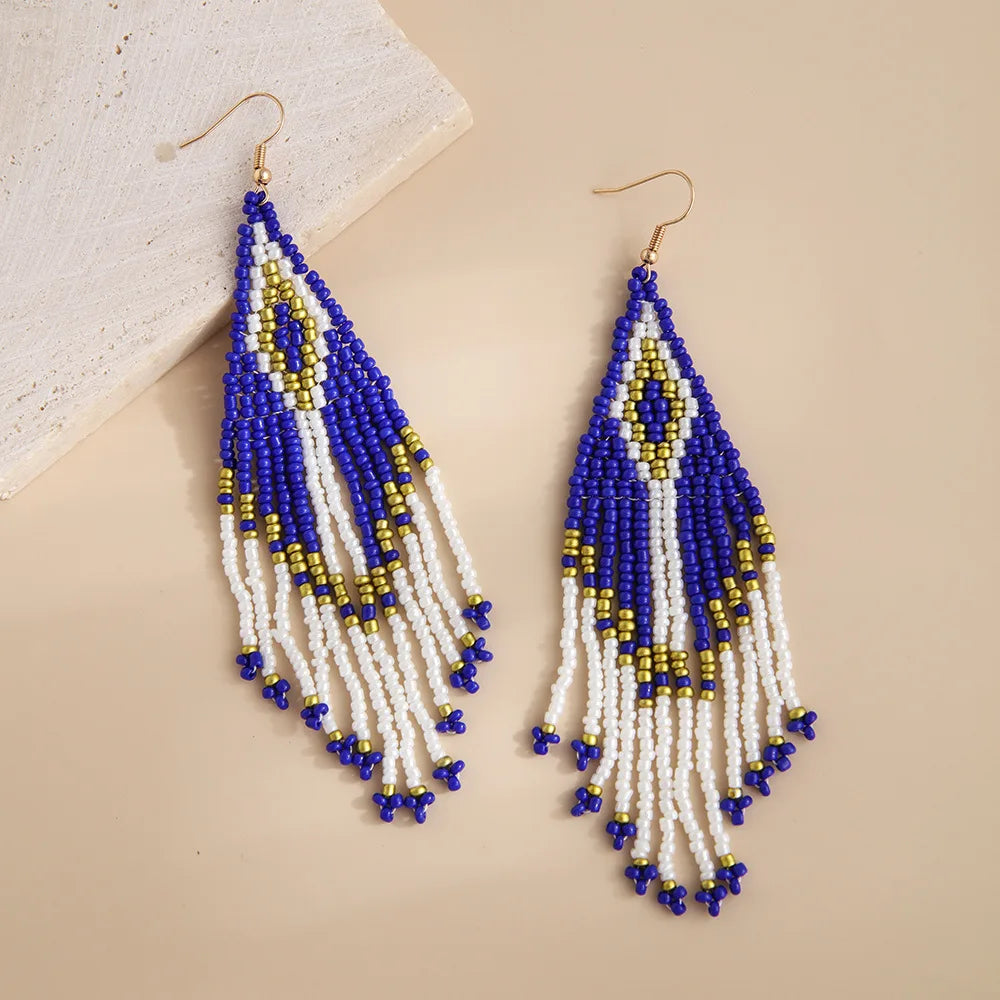Hanging Earrings Jewelry For Women Handmade Colorful Beaded Tassel Long Earrings Bohemian Vacation Style Earrings Jewelry