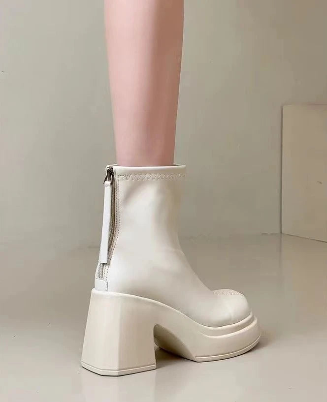Booties Work Very High Heels Leather Female Short Shoes Combat Heeled Women's Ankle Boots Punk Style Boot Y2k Spring 2025 Autumn