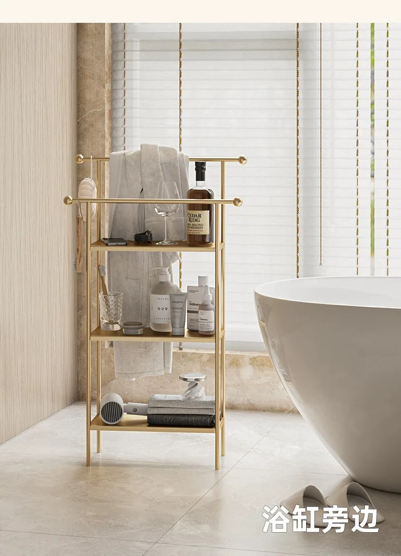 Floor-standing Bathroom Storage Rack Towel and Shower Organizer for Toilet and Bathtub Durable Bathroom Utility Shelf