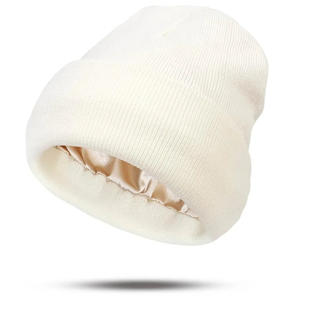 Women's Hats for Autumn&Winter-Comfortable Stylish Versatile Warm-Keeping Hairstyle-Protecting Knitted Satin Woolen Hats