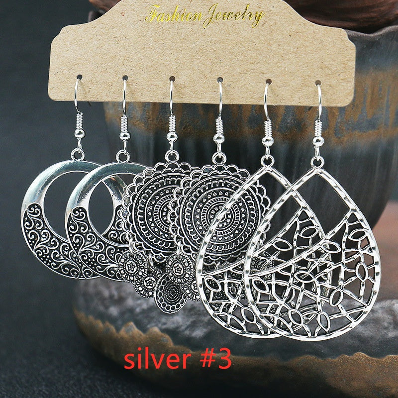 3Pairs Women's Fashion Jewelry Vintage Bohemian Ethnic Carved Dangle Earrings for Women Wedding Engagement Party Banquet Earring