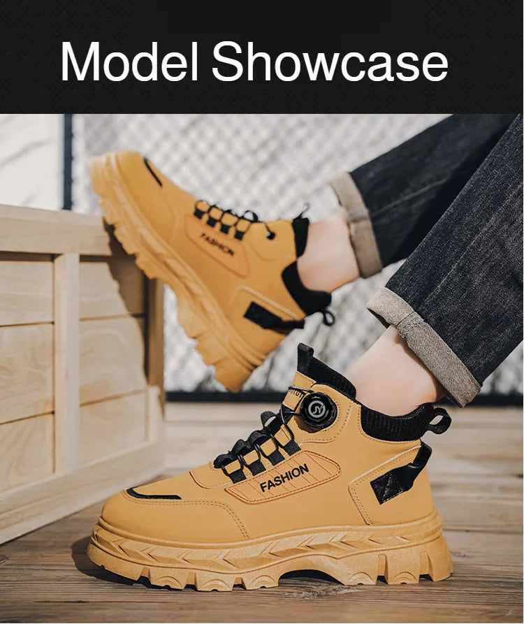 Men's Autumn New Retro Work Boots, Thick-Soled High-Top Casual Ankle Boots, Non-Slip Durable, Ideal for Daily & Outdoor Wear