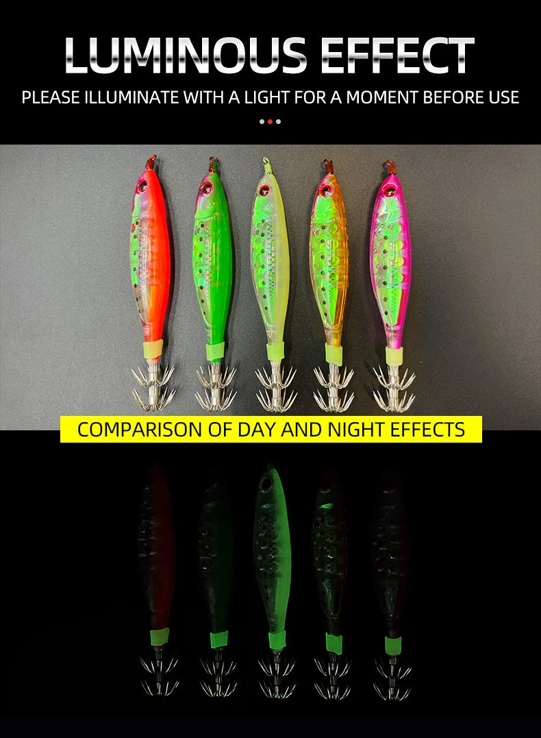 Glow-in-the-dark wood shrimp squid hook plastic hard bait blowpipe octopus hook lure fake bait squid bait