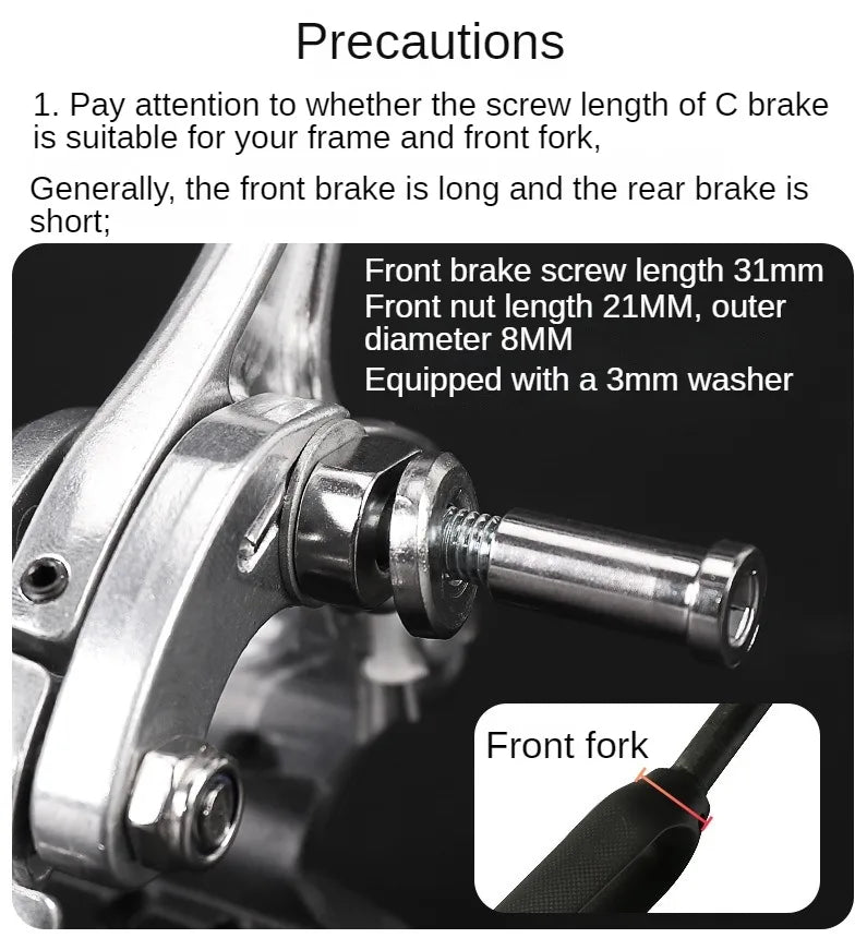 LEBYCLE Universal Bicycle Brake Caliper - Long Arm C-Type Road Bike Brake for Fixie/Fixed Gear, Front & Rear Compatible