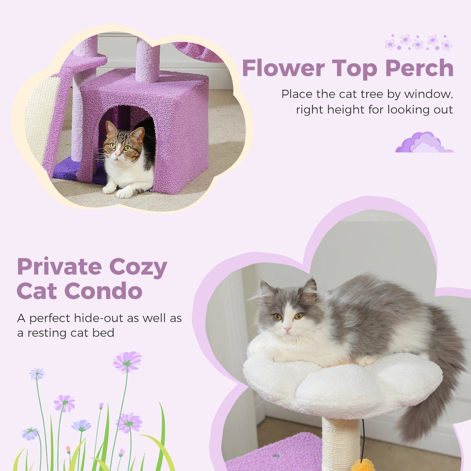 Flower Cat Tree for Indoor Small Cat Tower with Sisal Scratching Ramp Cozy Hammock and Removable Top Perch Cat Condo Kittens Toy