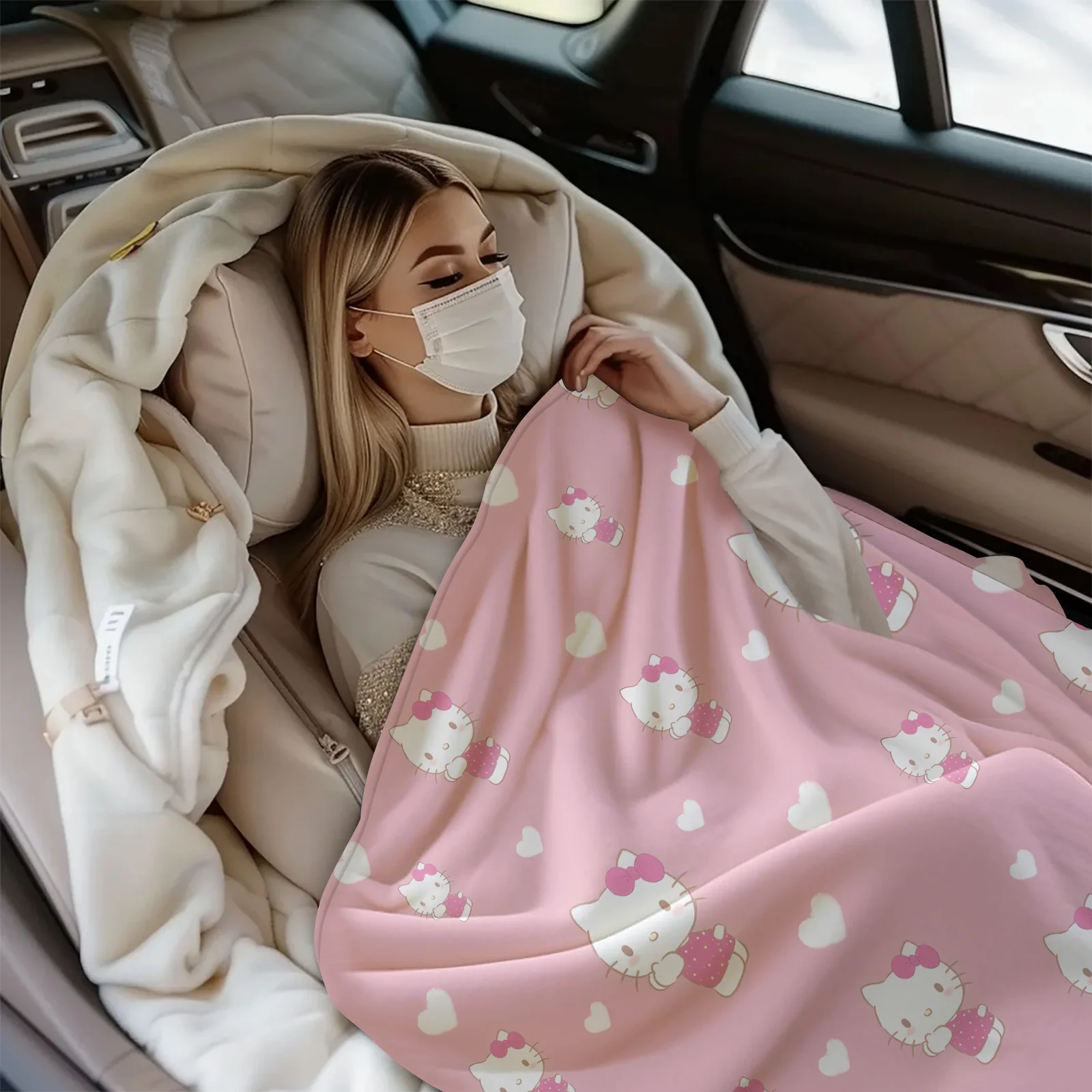 Sanrio Hello Kitty Sweet Love Flannel Blanket Soft Warm Plush Throw Sofa Bed Cover Office Nap Shawl Travel Camping Girls Gift