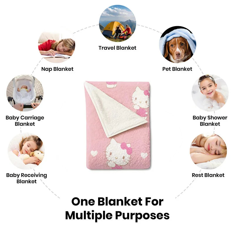 Sanrio Hello Kitty Sweet Love Flannel Blanket Soft Warm Plush Throw Sofa Bed Cover Office Nap Shawl Travel Camping Girls Gift