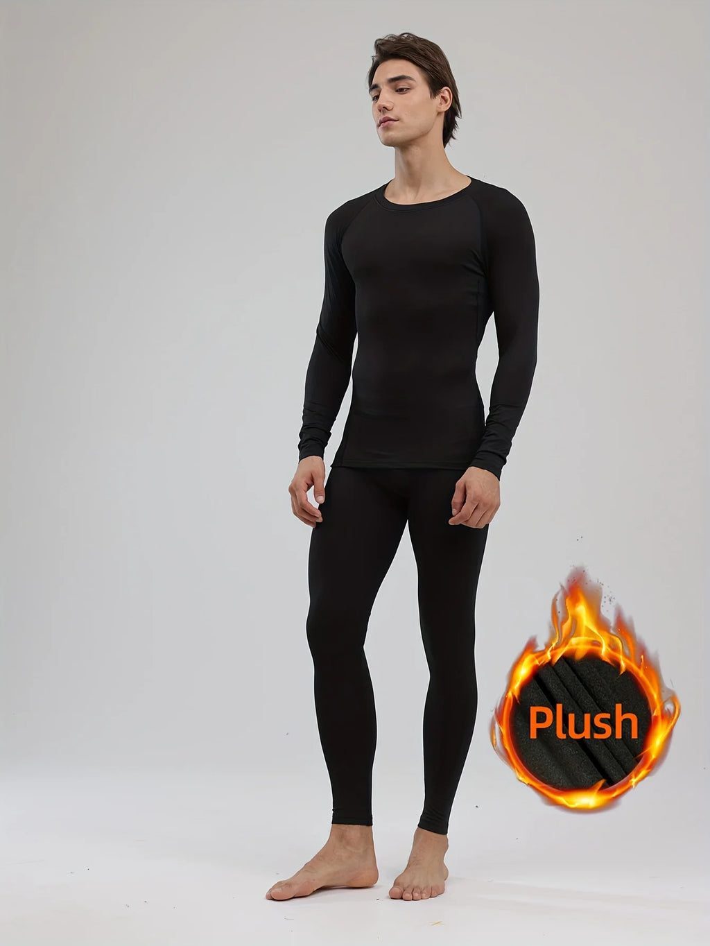 Sports thermal underwear set, quick drying thermal jacket and elastic compression pants, suitable for outdoor sports, home warm