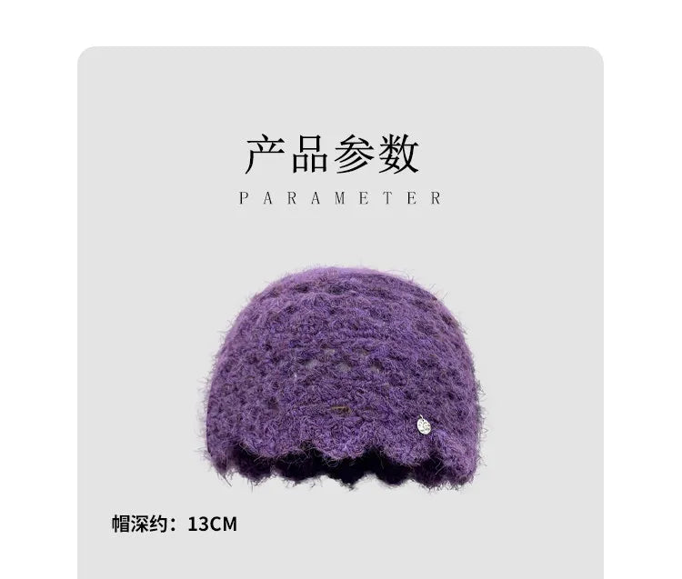 New Simple Solid Color Crocheted Beanies for Women Spring and Autumn Travel Versatile Atmosphere Retro Elegant Pullover Hats