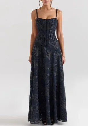 Dresses For Woman Sexy Club Evening Party Dresses Female Floral Lace Long Ball Gown Elegant Style Suspender Backless Vestidos
