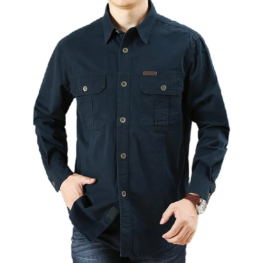 Men's Long Sleeve Cargo Shirt Casual Cotton Shirts Spring Autumn Button Down Pockets Sports Military Hiking Camping Shirt