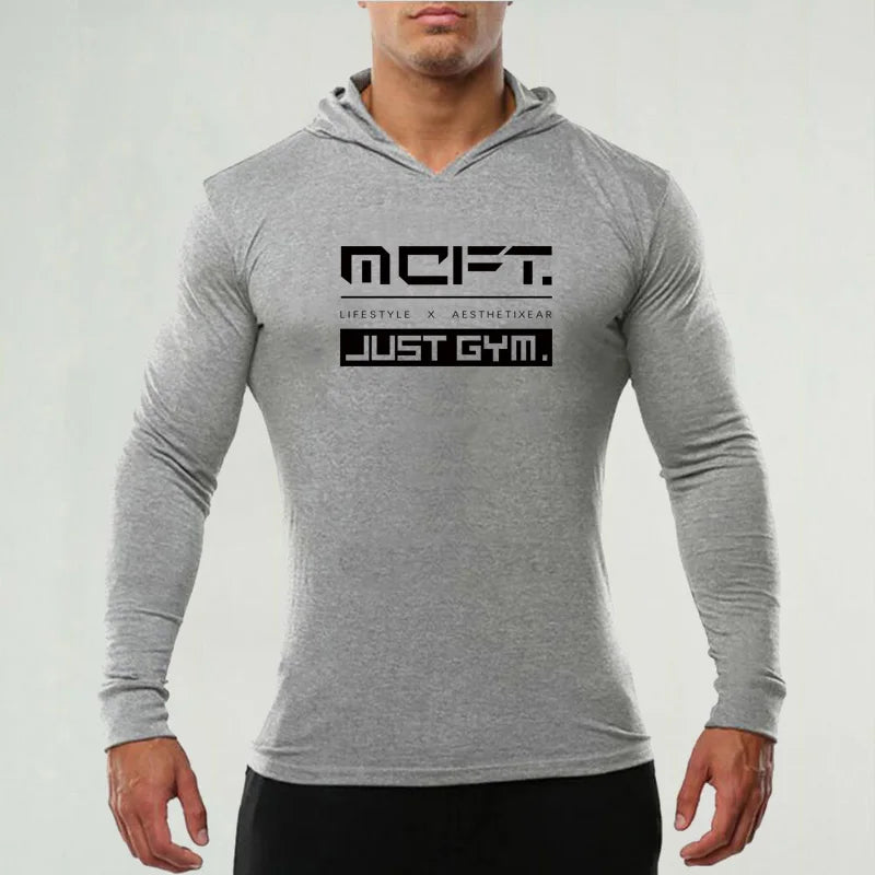 Mens Long Sleeves Elasticity Cotton Hooded T Shirts Muscle Man Gym Fitness Bodybuilding Jogger Brand Clothing Tee Shirt Homme